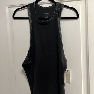 NWT- Black Pilcro leather detail tank XL